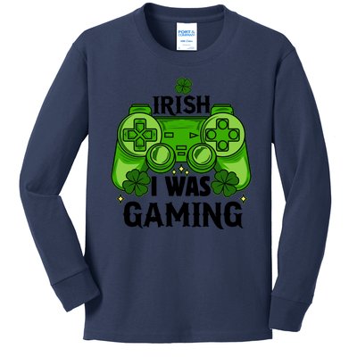 Funny St Patricks Day Irish I Was Gaming Kids Long Sleeve Shirt