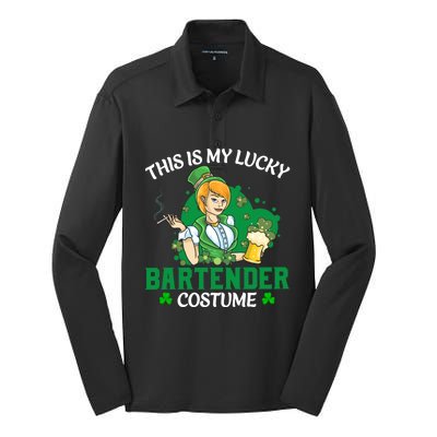 Funny St Patrick's Day This Is My Lucky Bartender Costume Meaningful Gift Silk Touch Performance Long Sleeve Polo