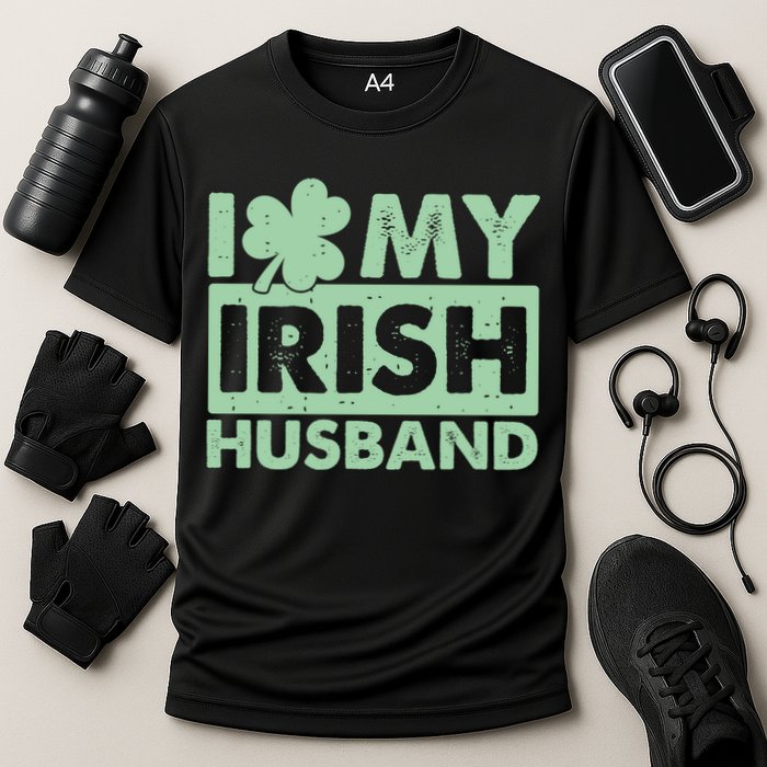 Funny St Patrick's Day I Love My Irish Husband Lucky Shamrock Clover Cooling Performance Crew T-Shirt