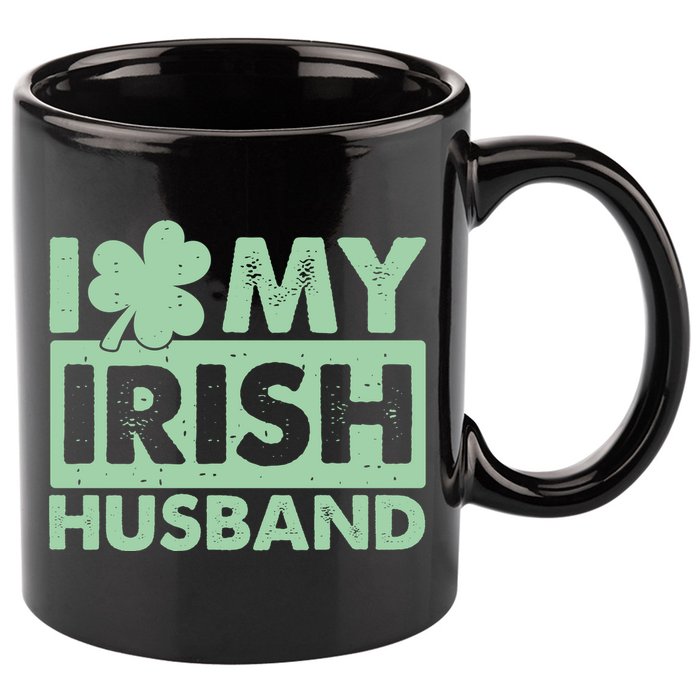 Funny St Patrick's Day I Love My Irish Husband Lucky Shamrock Clover 11oz C Handle Ceramic Mug