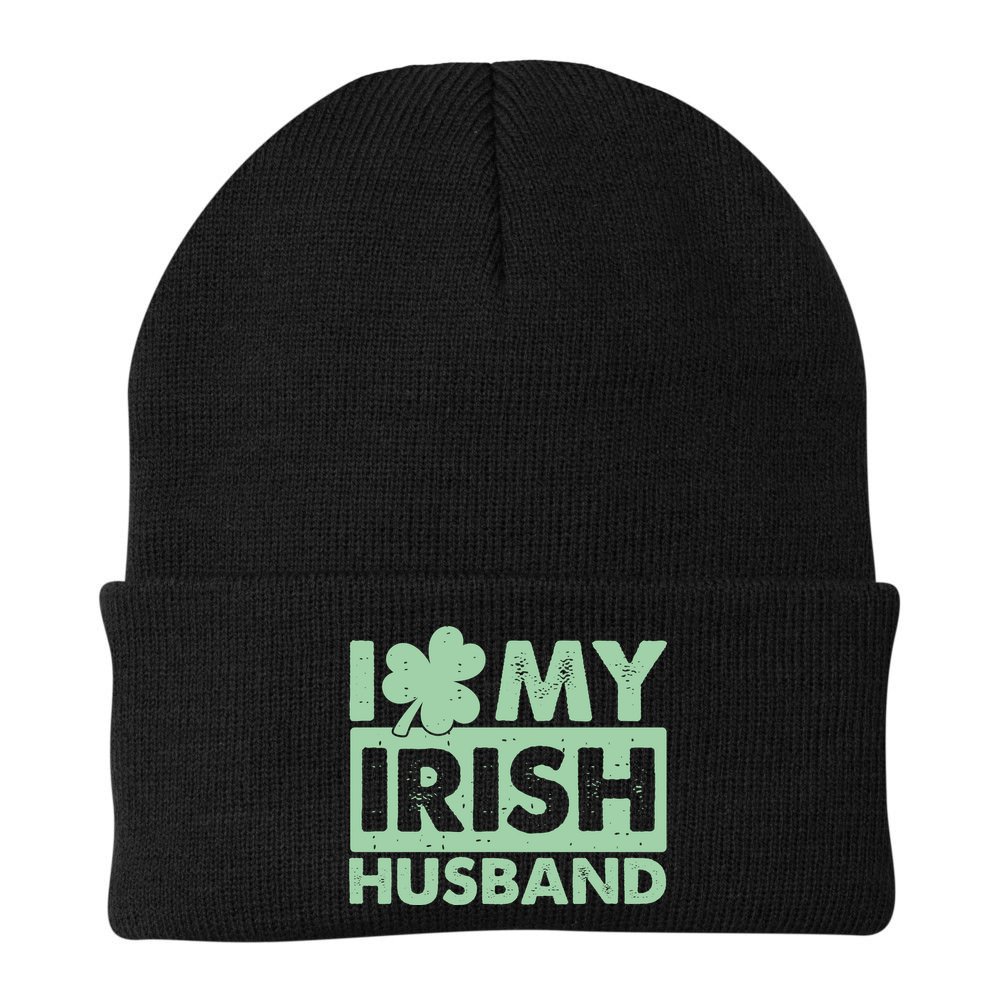 Funny St Patrick's Day I Love My Irish Husband Lucky Shamrock Clover Beanie