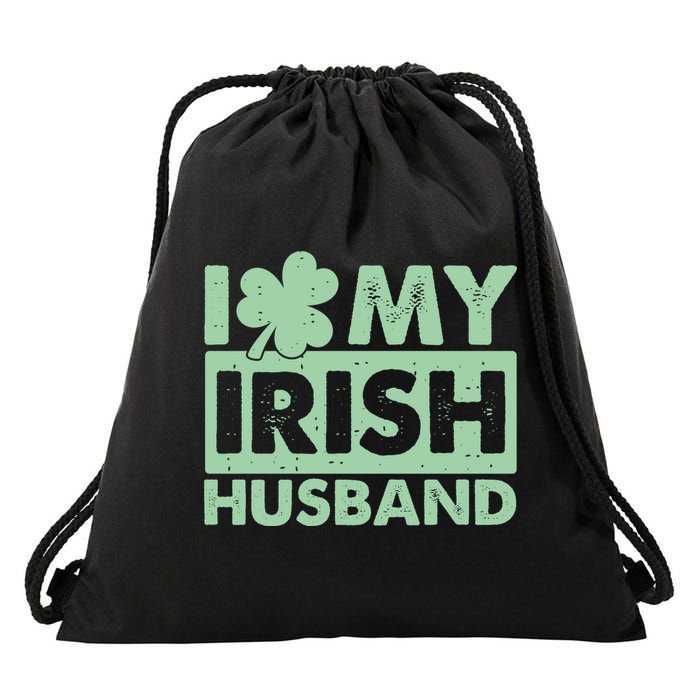 Funny St Patrick's Day I Love My Irish Husband Lucky Shamrock Clover Drawstring Bag