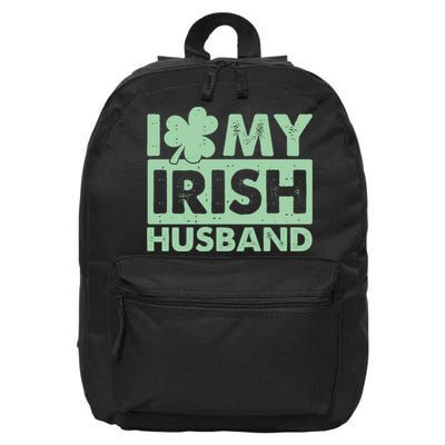 Funny St Patrick's Day I Love My Irish Husband Lucky Shamrock Clover 16 in Basic Backpack