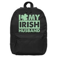 Funny St Patrick's Day I Love My Irish Husband Lucky Shamrock Clover 16 in Basic Backpack