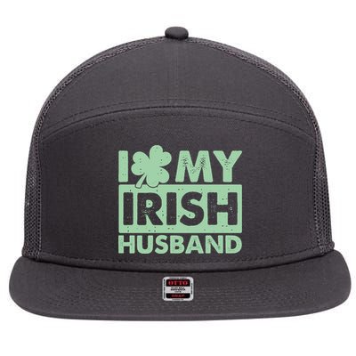Funny St Patrick's Day I Love My Irish Husband Lucky Shamrock Clover 7 Panel Mesh Trucker Snapback Hat