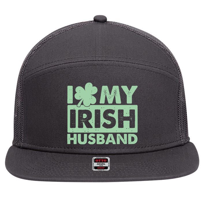 Funny St Patrick's Day I Love My Irish Husband Lucky Shamrock Clover 7 Panel Mesh Trucker Snapback Hat