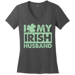 Funny St Patrick's Day I Love My Irish Husband Lucky Shamrock Clover Women's V-Neck T-Shirt