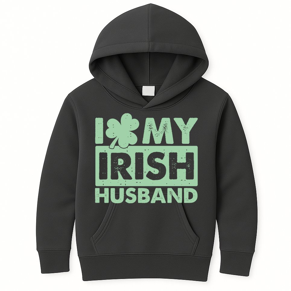 Funny St Patrick's Day I Love My Irish Husband Lucky Shamrock Clover Kids Hoodie