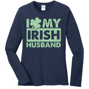 Funny St Patrick's Day I Love My Irish Husband Lucky Shamrock Clover Ladies Long Sleeve Shirt