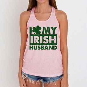 Funny St Patrick's Day I Love My Irish Husband Lucky Shamrock Clover Women's Knotted Racerback Tank