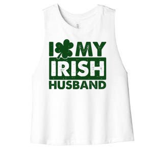 Funny St Patrick's Day I Love My Irish Husband Lucky Shamrock Clover Women's Racerback Cropped Tank