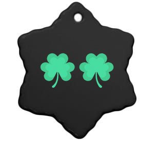 Funny St. Pattys Day Four 4 Leaf Clover Bra Ceramic Star Ornament