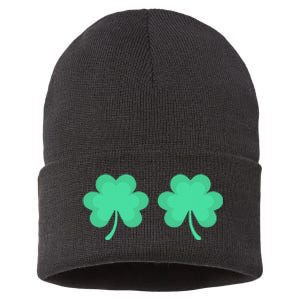 Funny St. Pattys Day Four 4 Leaf Clover Bra Sustainable Knit Beanie