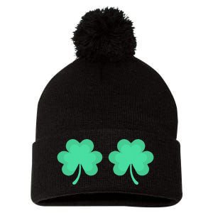 Funny St. Pattys Day Four 4 Leaf Clover Bra Pom Pom 12in Knit Beanie