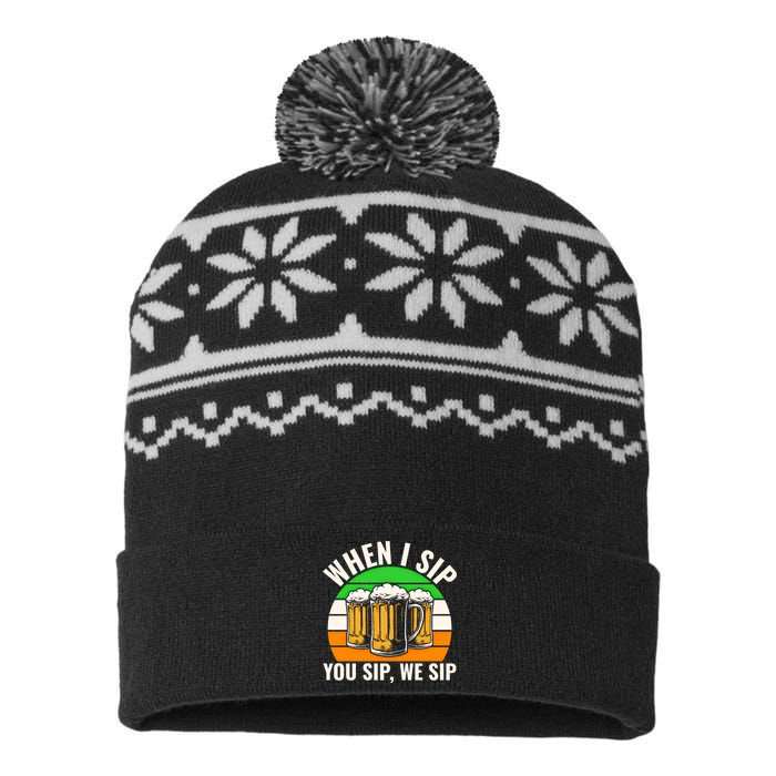 Funny St Patricks Day When I Sip You Sip We Sip Beer Wine Gift USA-Made Snowflake Beanie