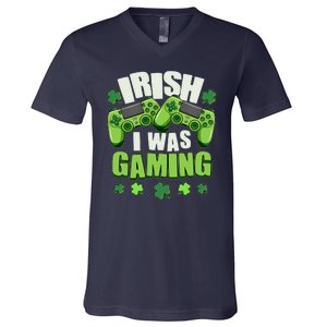 Funny St Patrick's Day Irish I Was Gaming V-Neck T-Shirt