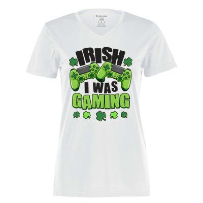 Funny St Patrick's Day Irish I Was Gaming Women's Momentum V-Neck T-Shirt