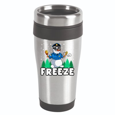 Freeze Snowman Police Christmas Pajama Funnt Cop Policeman 16oz Travel Tumbler