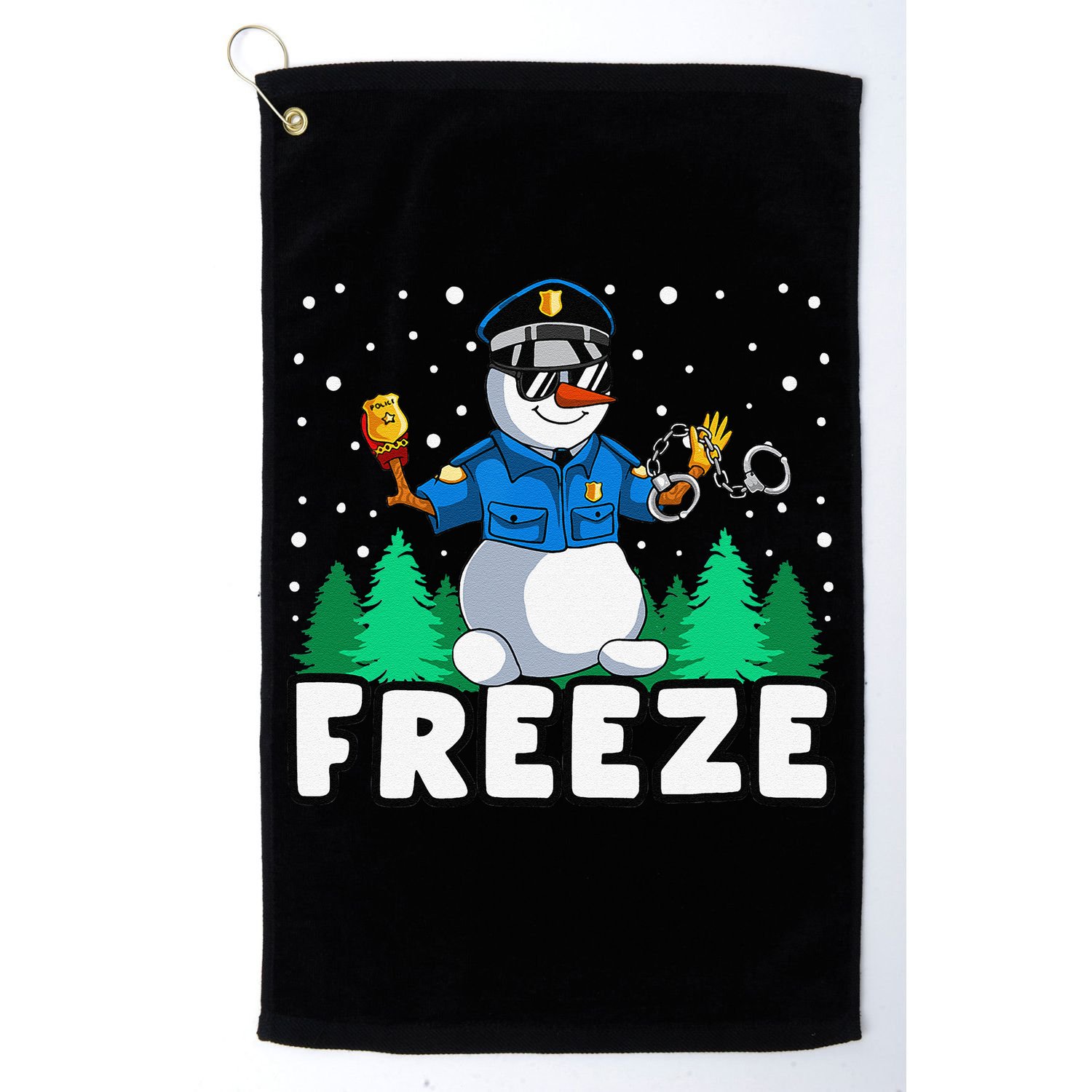 Freeze Snowman Police Christmas Pajama Funnt Cop Policeman Golf Towel