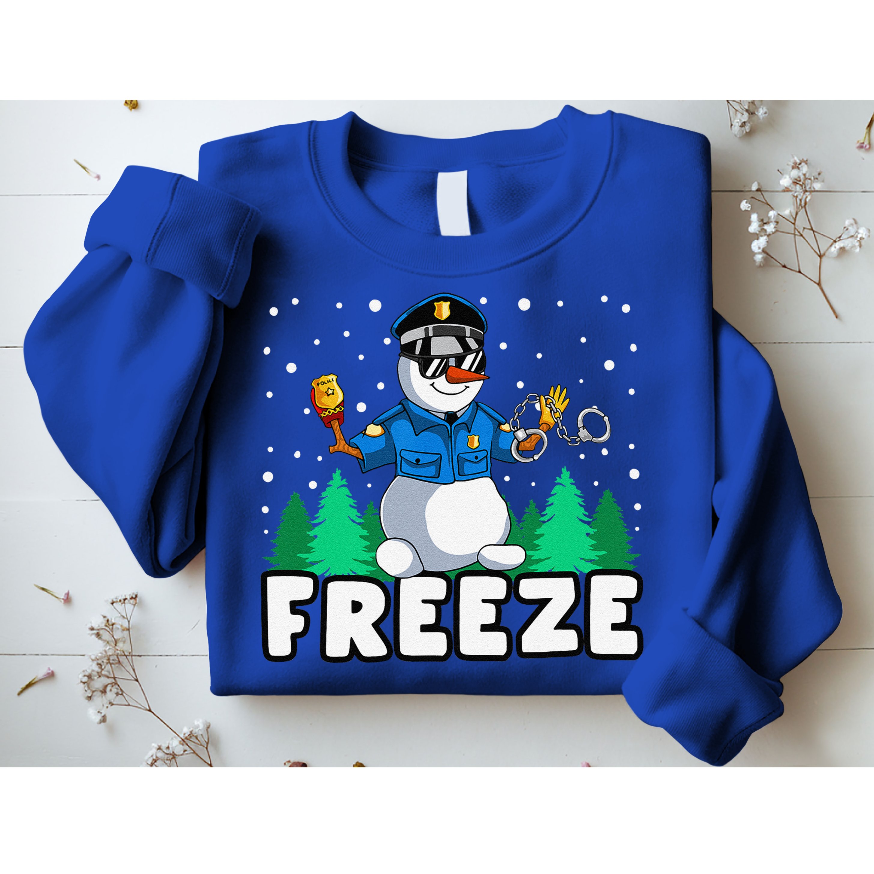 Freeze Snowman Police Christmas Pajama Funnt Cop Policeman Sweatshirt