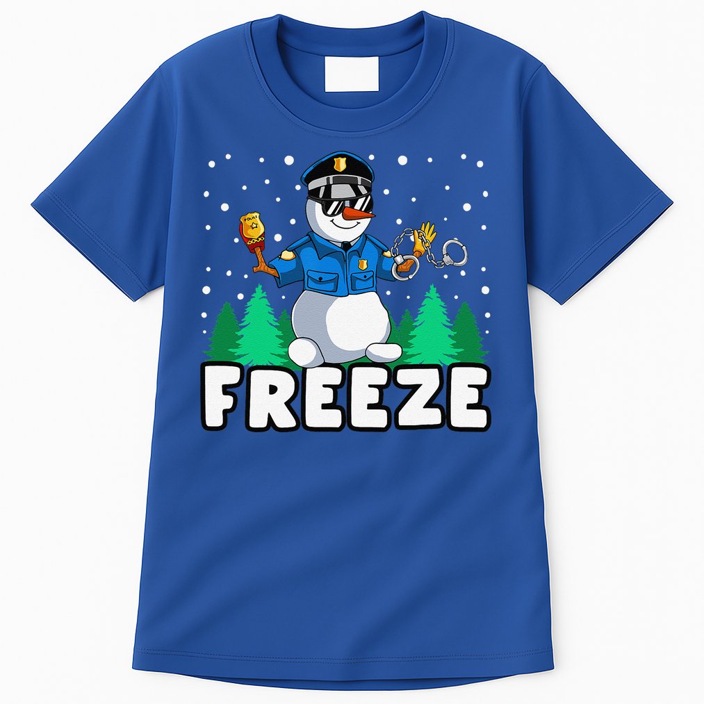 Freeze Snowman Police Christmas Pajama Funnt Cop Policeman Tall T-Shirt