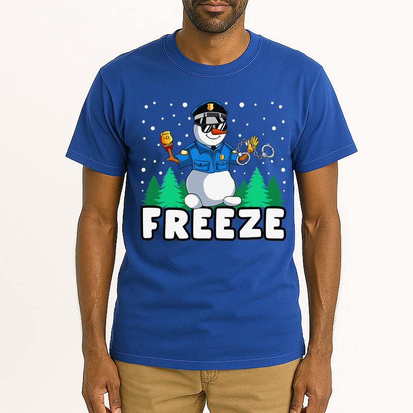 Freeze Snowman Police Christmas Pajama Funnt Cop Policeman Tall T-Shirt