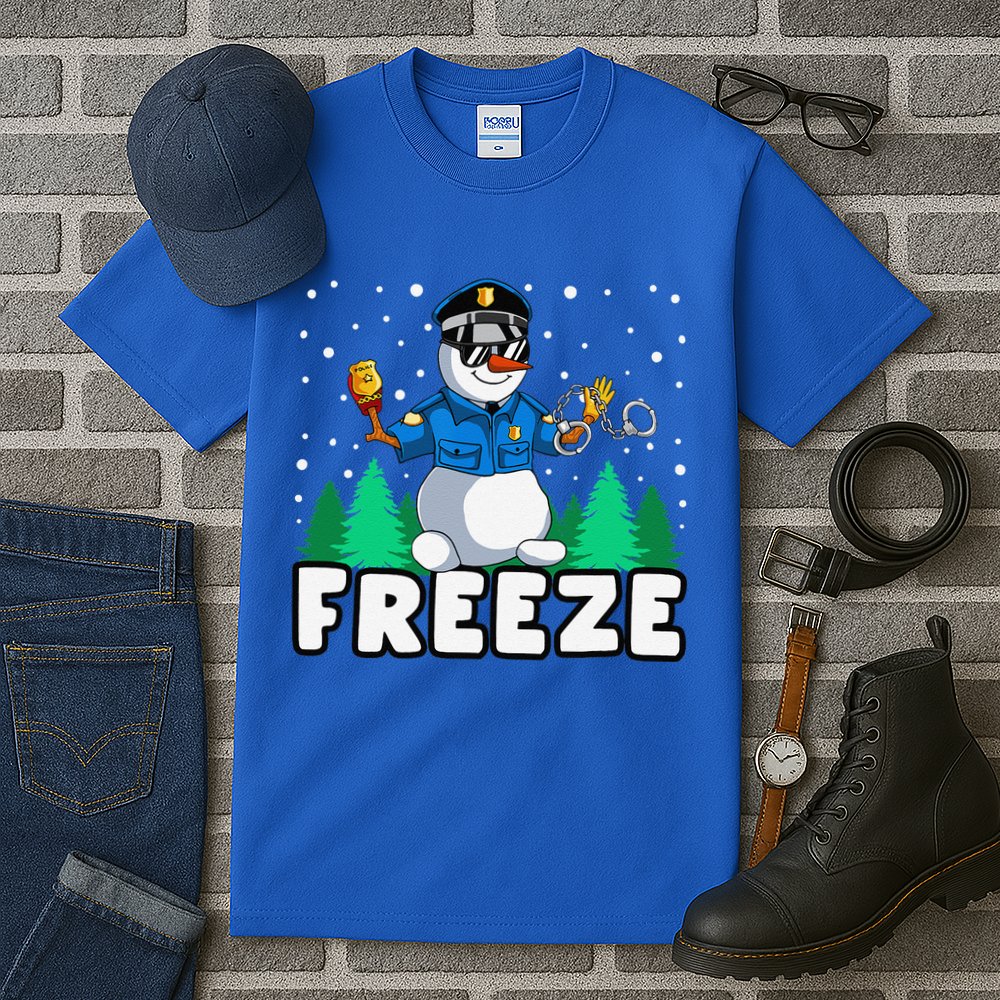 Freeze Snowman Police Christmas Pajama Funnt Cop Policeman Tall T-Shirt