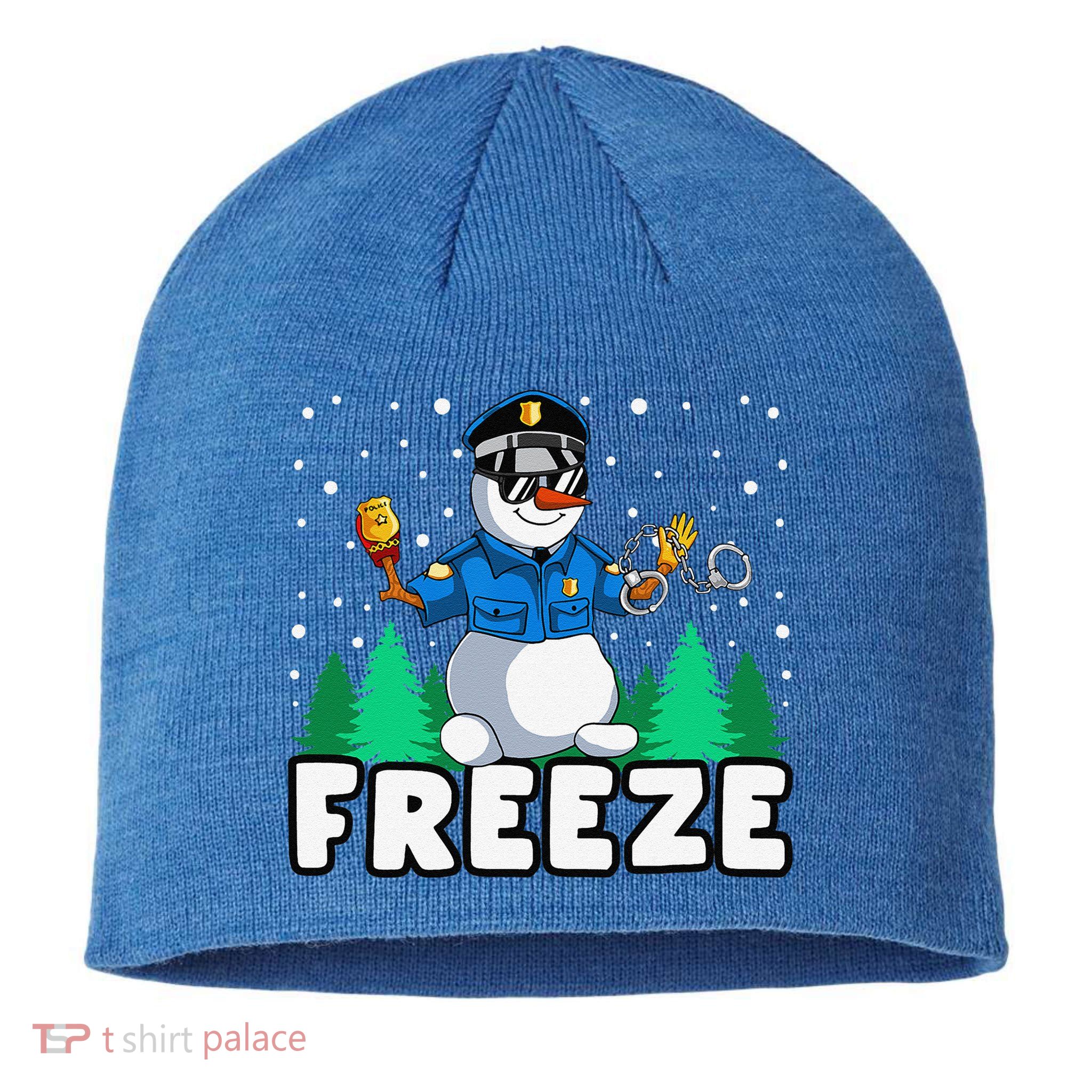 Freeze Snowman Police Christmas Pajama Funnt Cop Policeman Sustainable Beanie