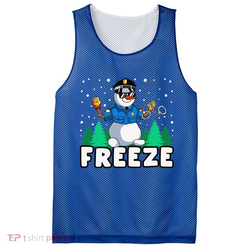 Freeze Snowman Police Christmas Pajama Funnt Cop Policeman Mesh Reversible Basketball Jersey Tank