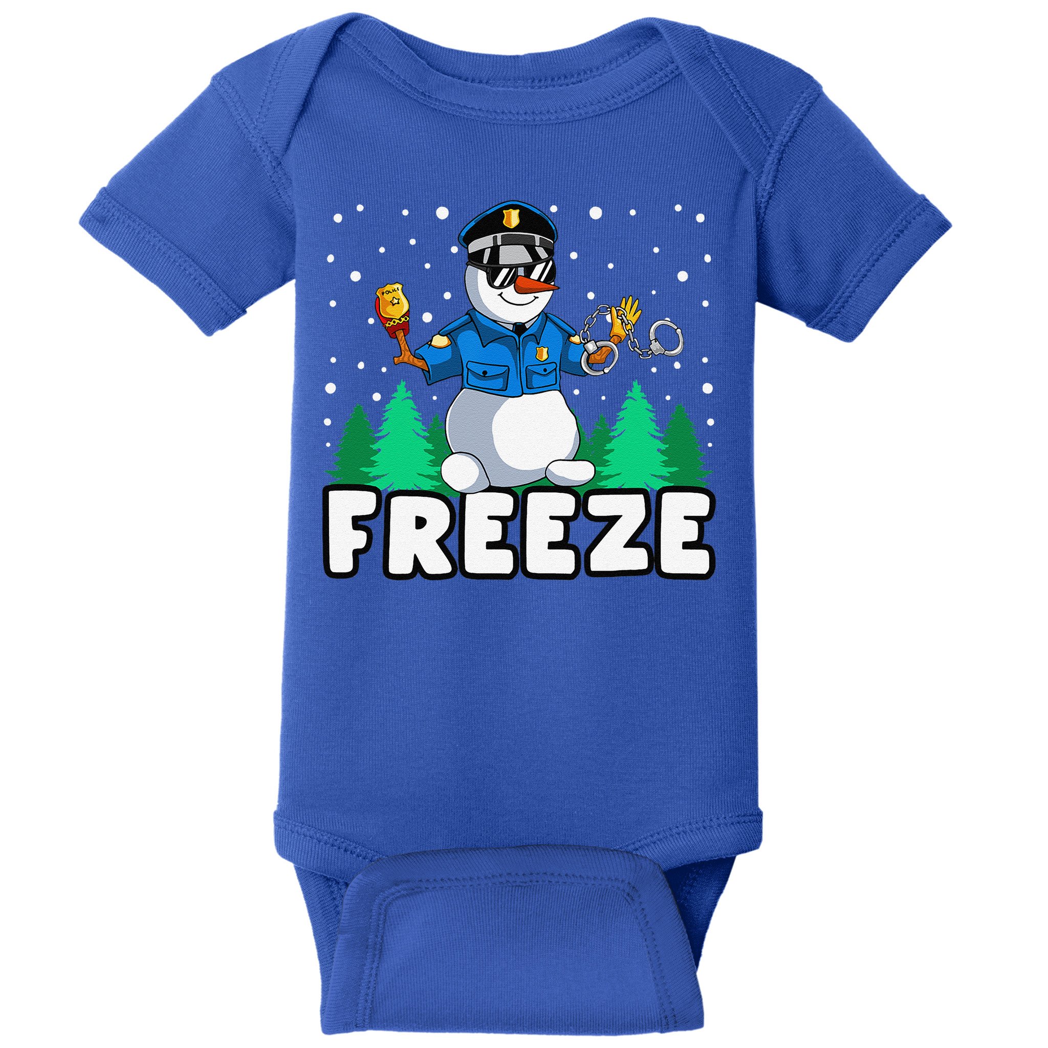 Freeze Snowman Police Christmas Pajama Funnt Cop Policeman Baby Bodysuit