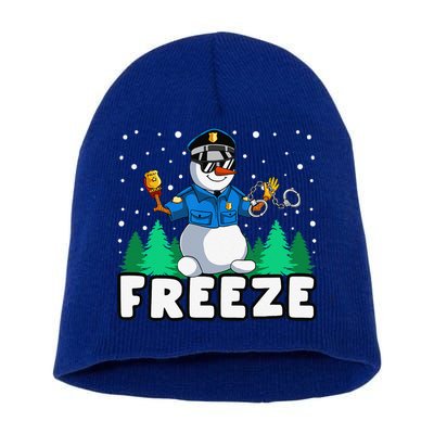 Freeze Snowman Police Christmas Pajama Funnt Cop Policeman Short Acrylic Beanie