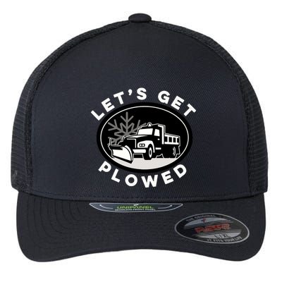 Funny Snow Plow Let's Get Plowed Drinking Snow Day Flexfit Unipanel Trucker Cap