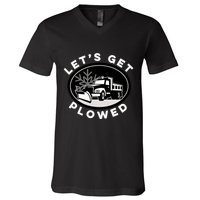 Funny Snow Plow Let's Get Plowed Drinking Snow Day V-Neck T-Shirt