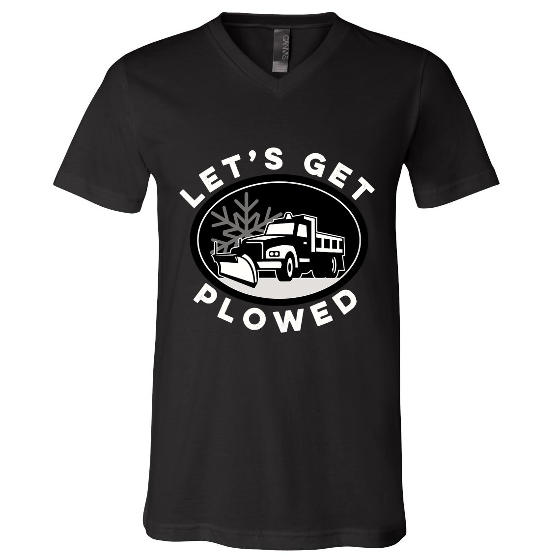 Funny Snow Plow Let's Get Plowed Drinking Snow Day V-Neck T-Shirt