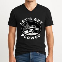 Funny Snow Plow Let's Get Plowed Drinking Snow Day V-Neck T-Shirt
