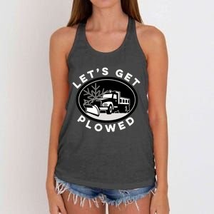 Funny Snow Plow Let's Get Plowed Drinking Snow Day Women's Knotted Racerback Tank