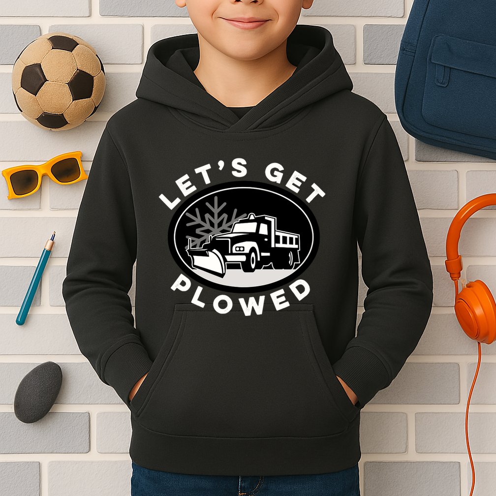 Funny Snow Plow Let's Get Plowed Drinking Snow Day Kids Hoodie