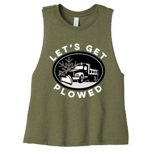 Funny Snow Plow Let's Get Plowed Drinking Snow Day Women's Racerback Cropped Tank