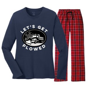 Funny Snow Plow Let's Get Plowed Drinking Snow Day Women's Long Sleeve Flannel Pajama Set 