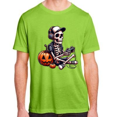 Funny Skeleton Playing Video Game Halloween Gamer Adult ChromaSoft Performance T-Shirt