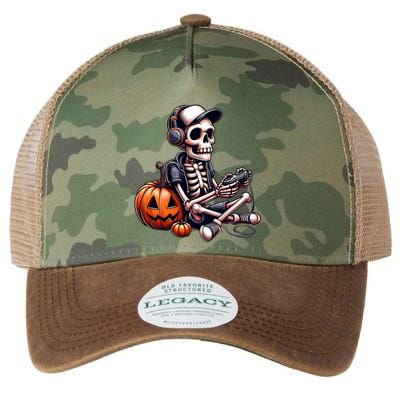 Funny Skeleton Playing Video Game Halloween Gamer Legacy Tie Dye Trucker Hat
