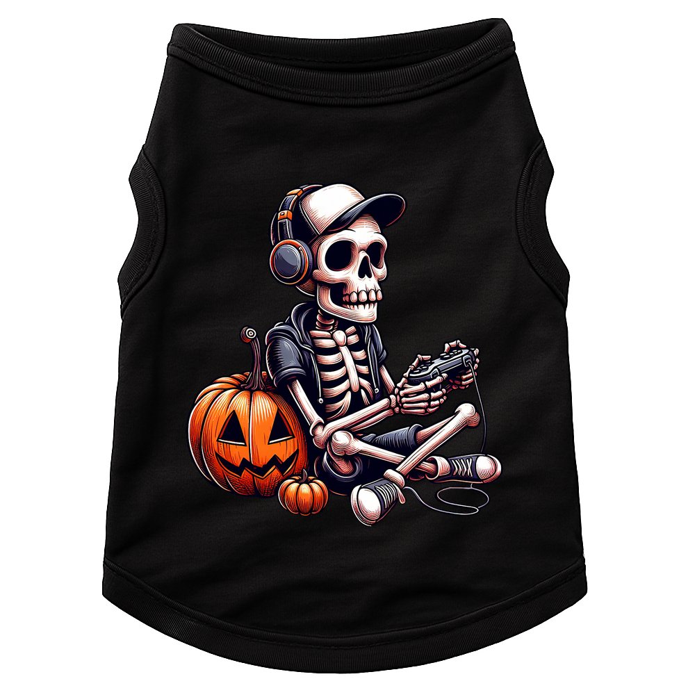 Funny Skeleton Playing Video Game Halloween Gamer Doggie Tank