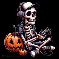 Funny Skeleton Playing Video Game Halloween Gamer Flexfit Unipanel Trucker Cap