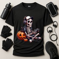 Funny Skeleton Playing Video Game Halloween Gamer Performance Shirt