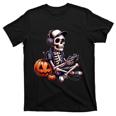 Funny Skeleton Playing Video Game Halloween Gamer T-Shirt