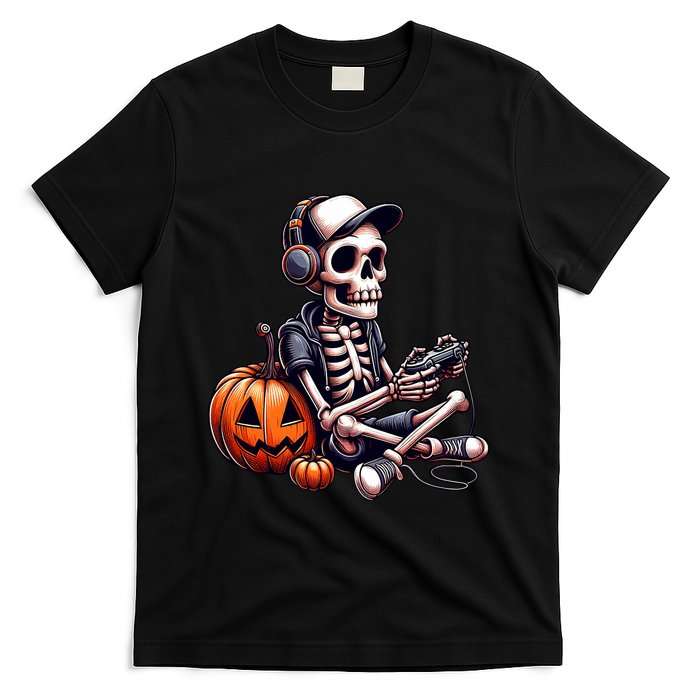 Funny Skeleton Playing Video Game Halloween Gamer T-Shirt
