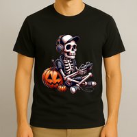Funny Skeleton Playing Video Game Halloween Gamer T-Shirt