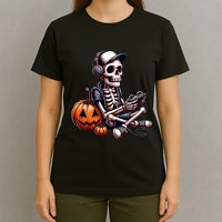 Funny Skeleton Playing Video Game Halloween Gamer T-Shirt