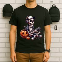 Funny Skeleton Playing Video Game Halloween Gamer T-Shirt