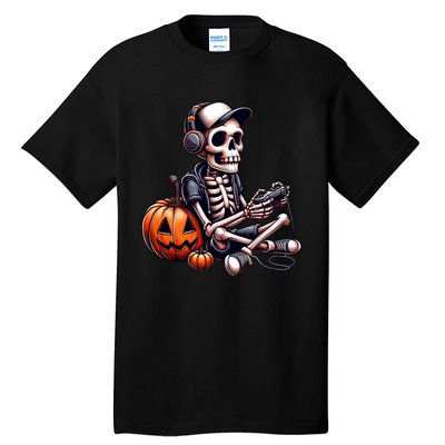 Funny Skeleton Playing Video Game Halloween Gamer Tall T-Shirt